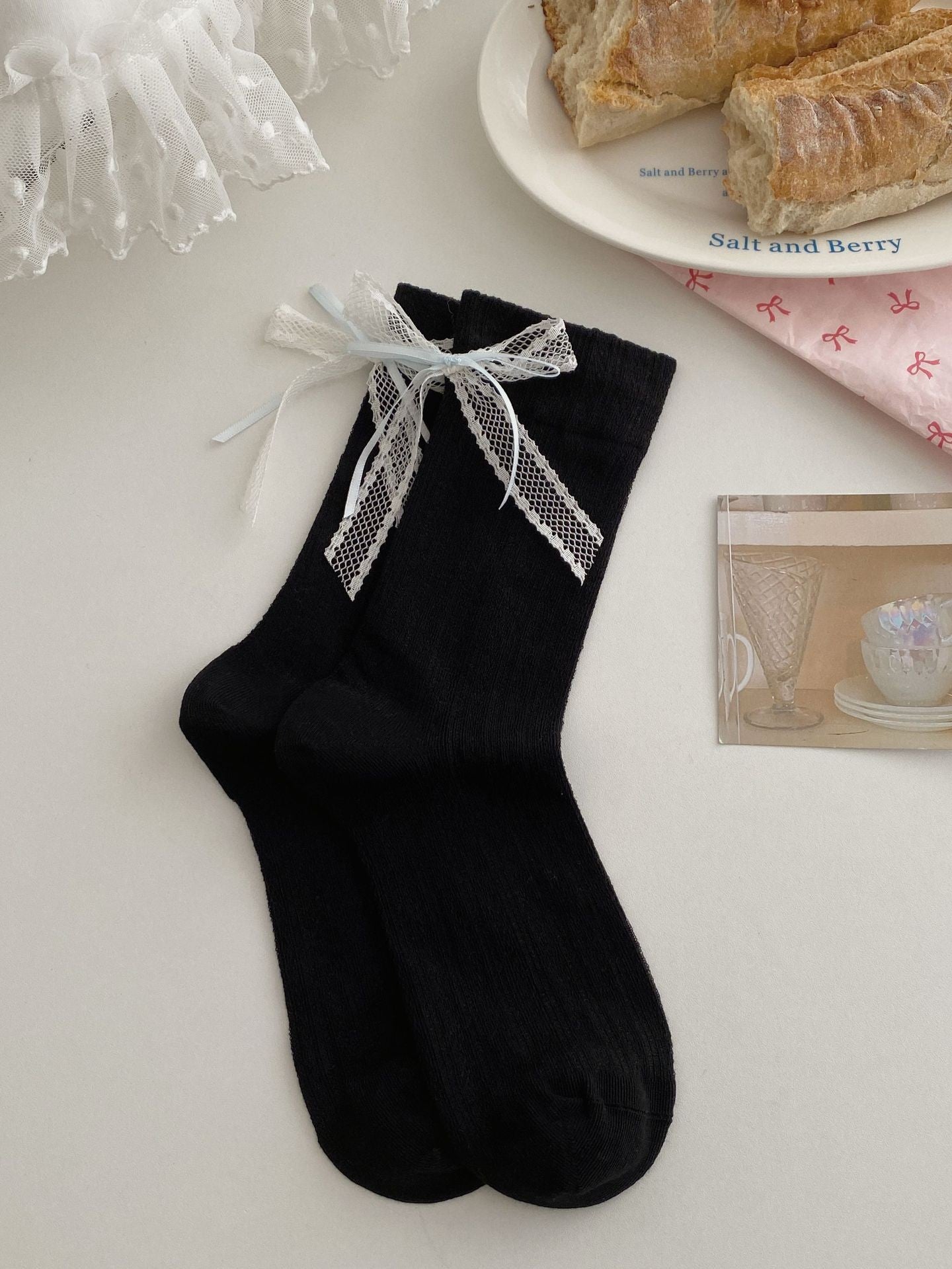 Lacielle Lace Ribbon Ballet Socks