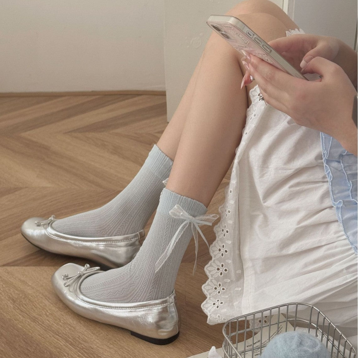 Lacielle Lace Ribbon Ballet Socks