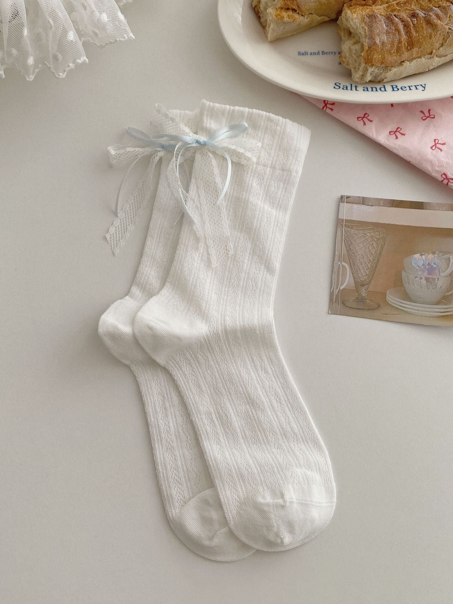 Lacielle Lace Ribbon Ballet Socks