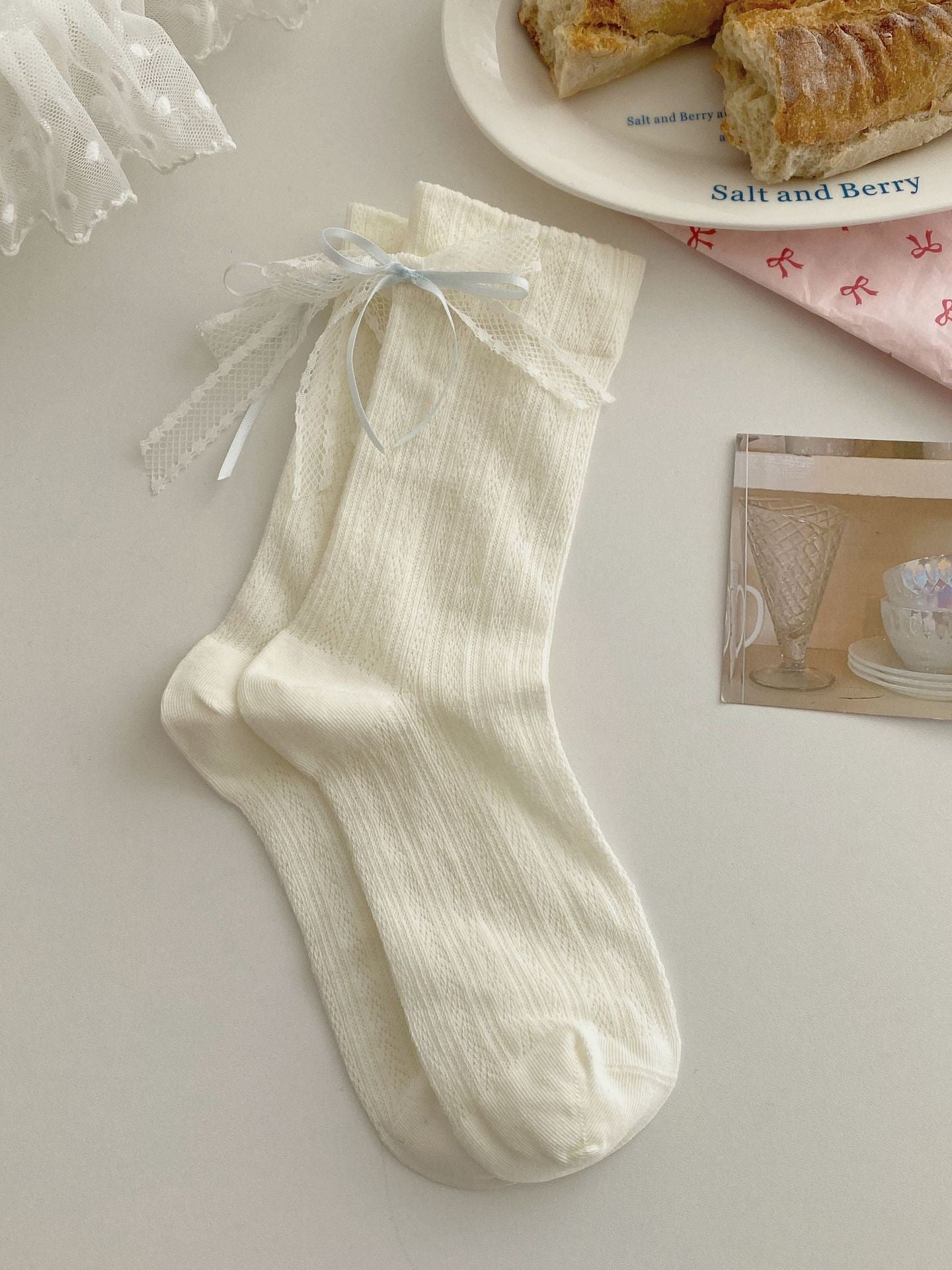 Lacielle Lace Ribbon Ballet Socks