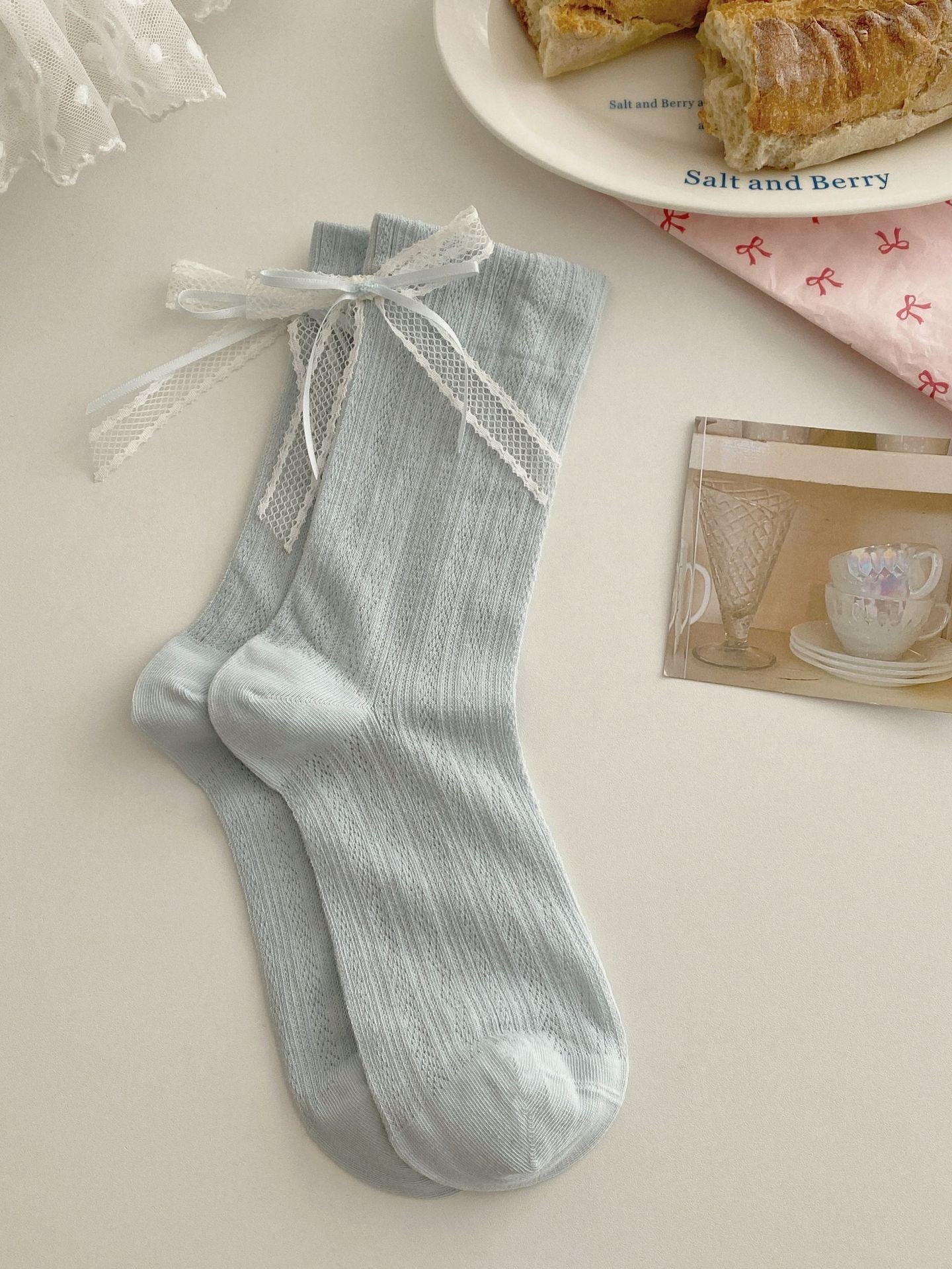 Lacielle Lace Ribbon Ballet Socks
