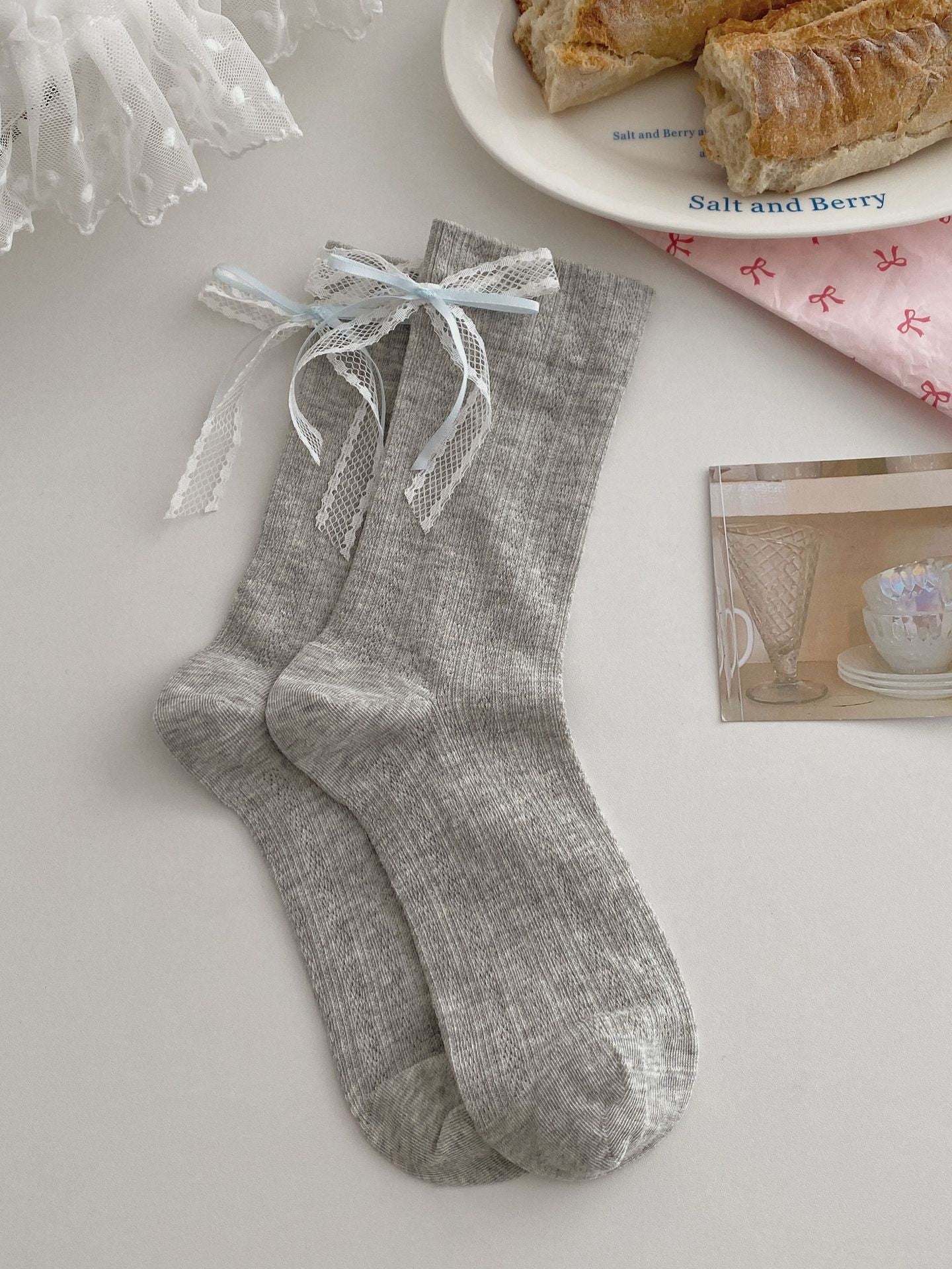 Lacielle Lace Ribbon Ballet Socks